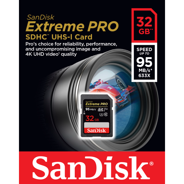 SanDisk SDHC Extreme 32GB 95MB/s Class 10 UHS-I U3