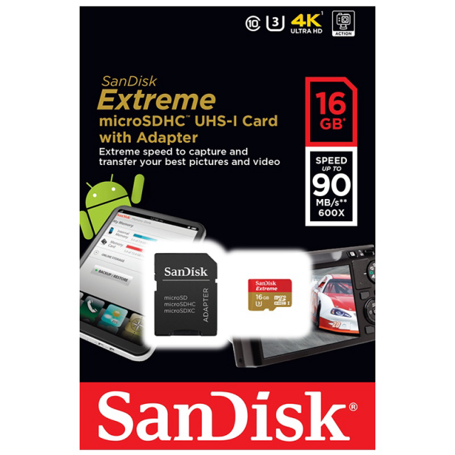 SanDisk microSDHC Extreme 16GB UHS-I U3 Class 10