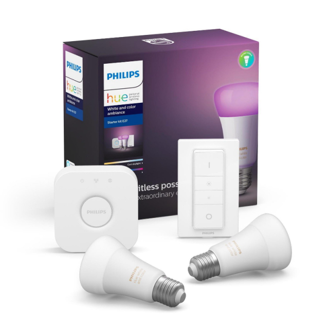 Philips HUE 2 x E27 + Bridge & Dimmer Starter Kit