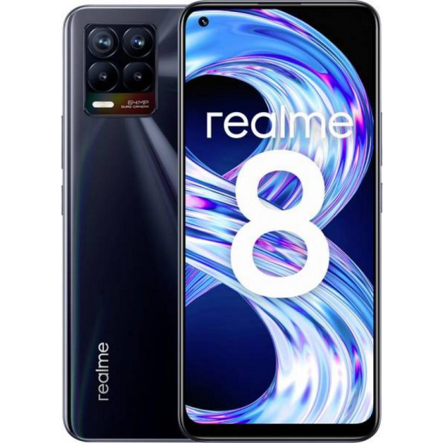 REALME 8 (Crna), 6,4",  6/128GB, 64 Mpix + 8 Mpix + 2 Mpix + 2 Mpix