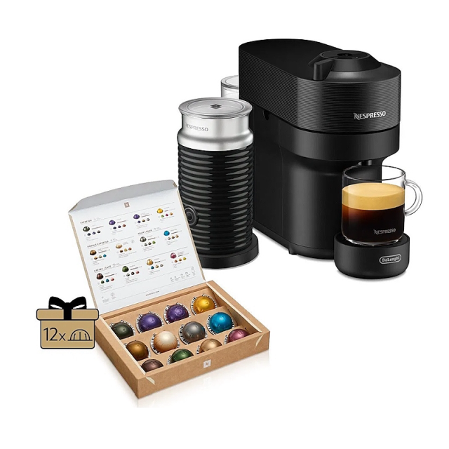 Nespresso De'Longhi Vertuo Pop ENV90.BAE Bundle, Black